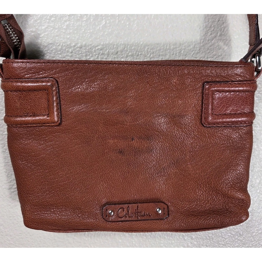Cole Haan Brown Pebbled Leather Mini Shoulder Bag Y2K Zip Top‎ Purse
